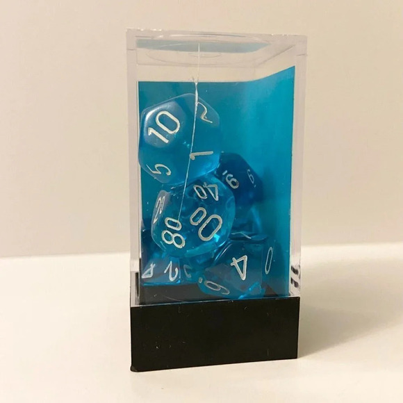 Chessex 7 Polyhedral Dice  Set Translucent Teal White CHX 23015 Cracked Case - Picture 7 of 11